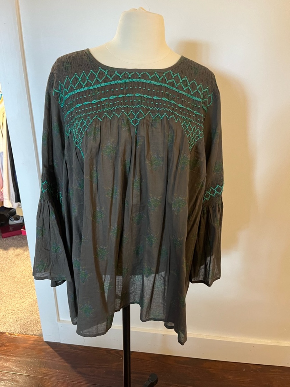 ivy jane Charcoal Tunic with Teal Embroidery